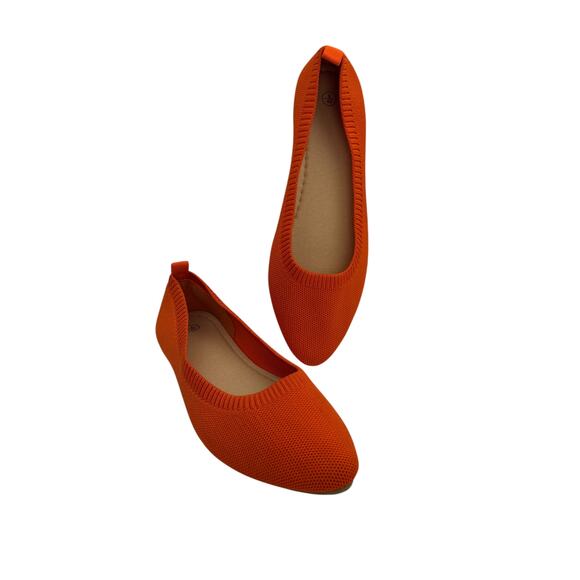 Orange Mesh Knit Ballet Flats, Size 9, Pointed Toe Slip-On Comfort Shoes NWT - Picture 1 of 7